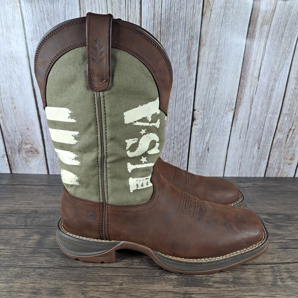 Rebel Durango Brown Army Green USA Print Western Boots Men's Sz 10 M (VGC) - Picture 3 of 10